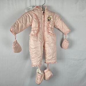 Akkon Baby Snowsuit 6mo Pink Zip Up Mittens & Booties Pink